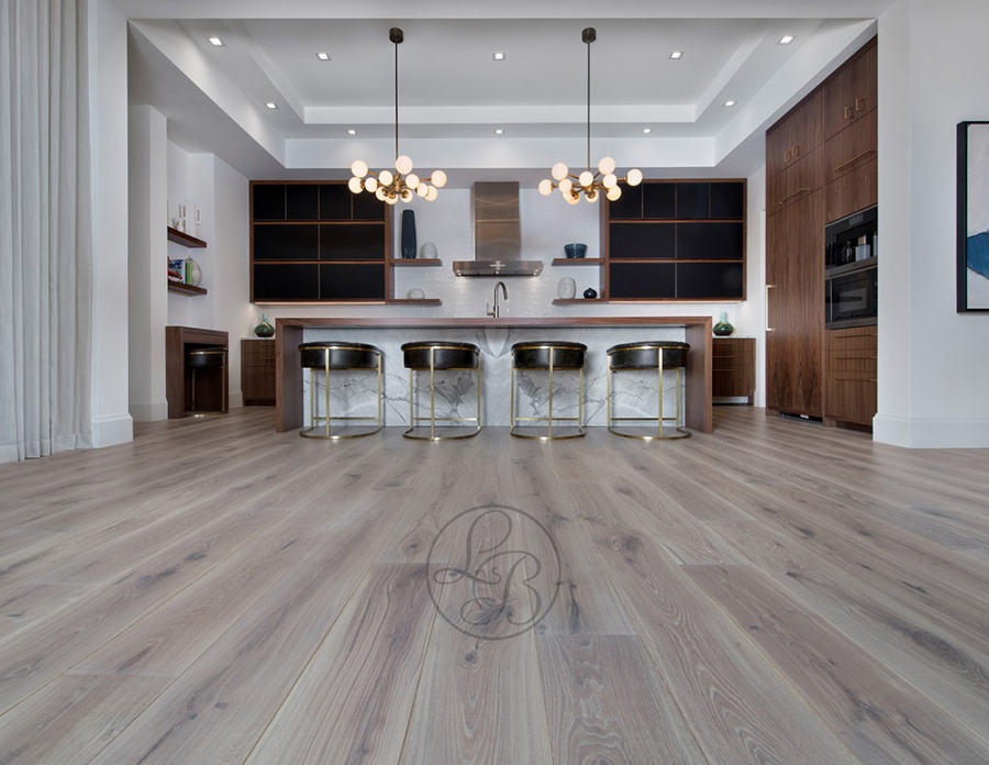 Photo of wide plank european oak floors in a beautiful room.