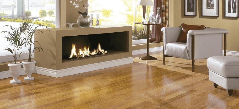 Photograph of beautiful brazilian cherry hardwood flooring in a home.