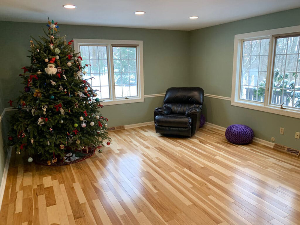 Another view of hickory hardwood flooring. 