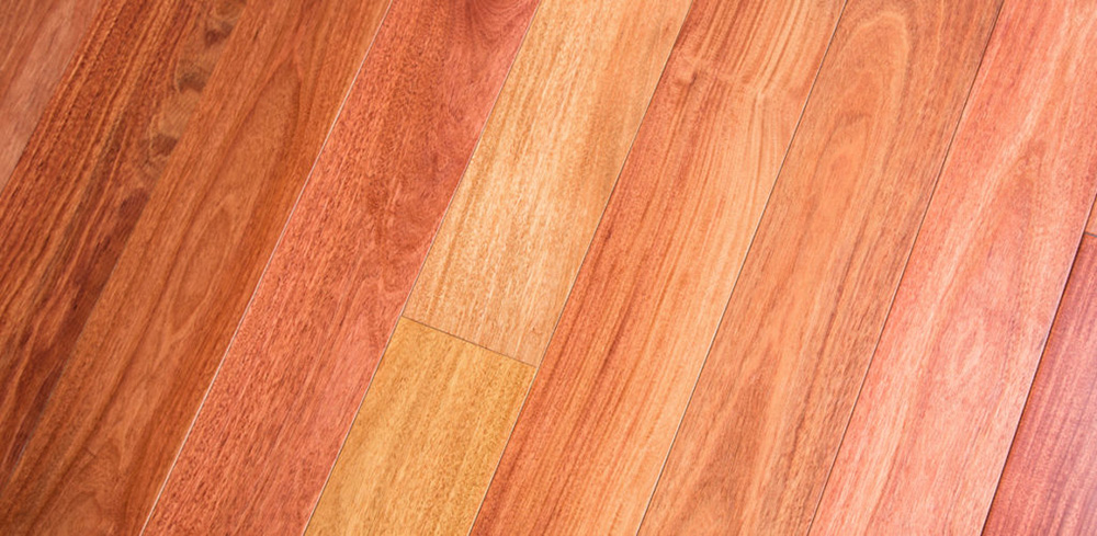 Close-up photo of Santos Mahogany hardwood flooring planks.