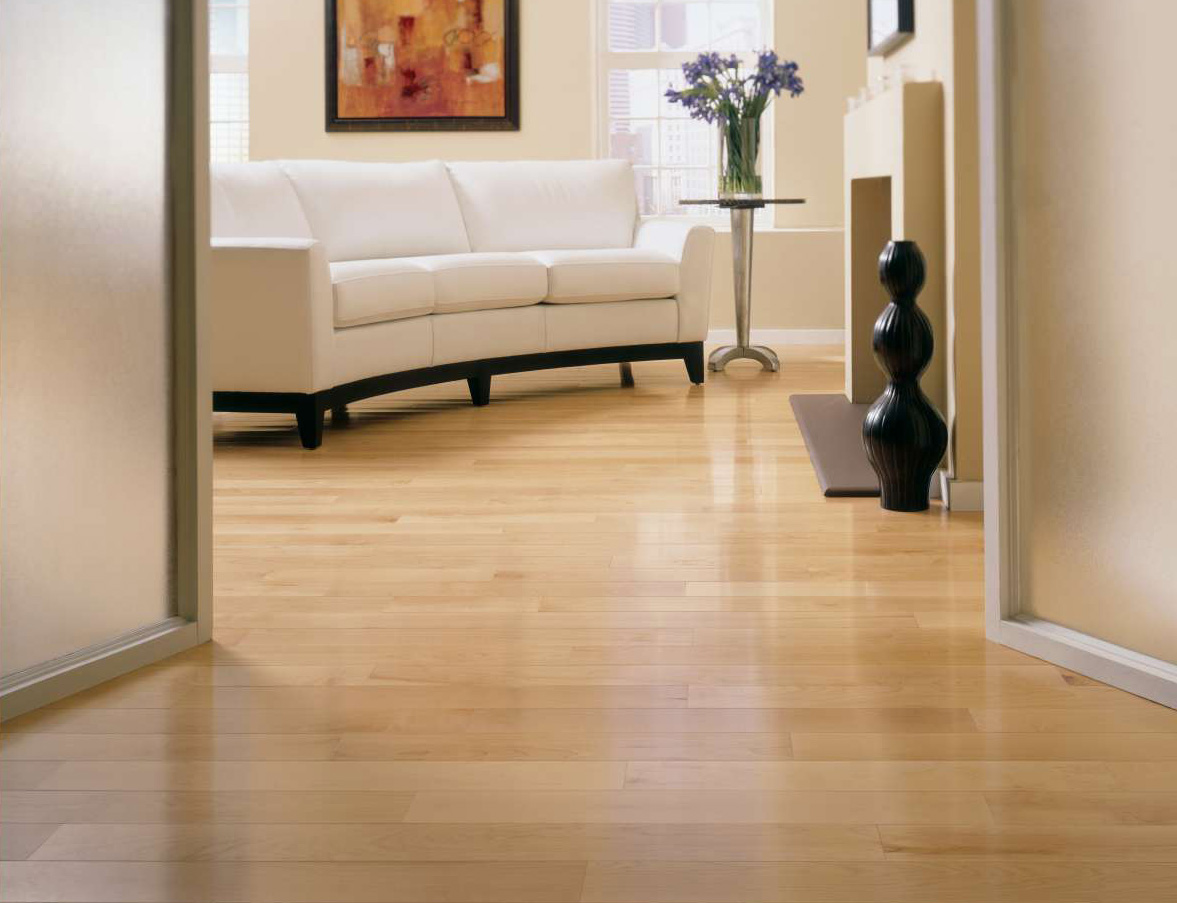 Photograph of beautiful maple hardwood flooring in a home.
